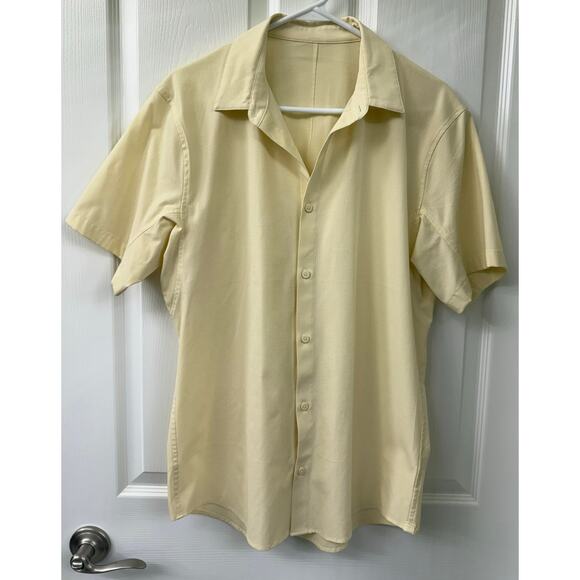 Lululemon men’s yellow shirt sleeve button large easy breathable - Picture 1 of 5